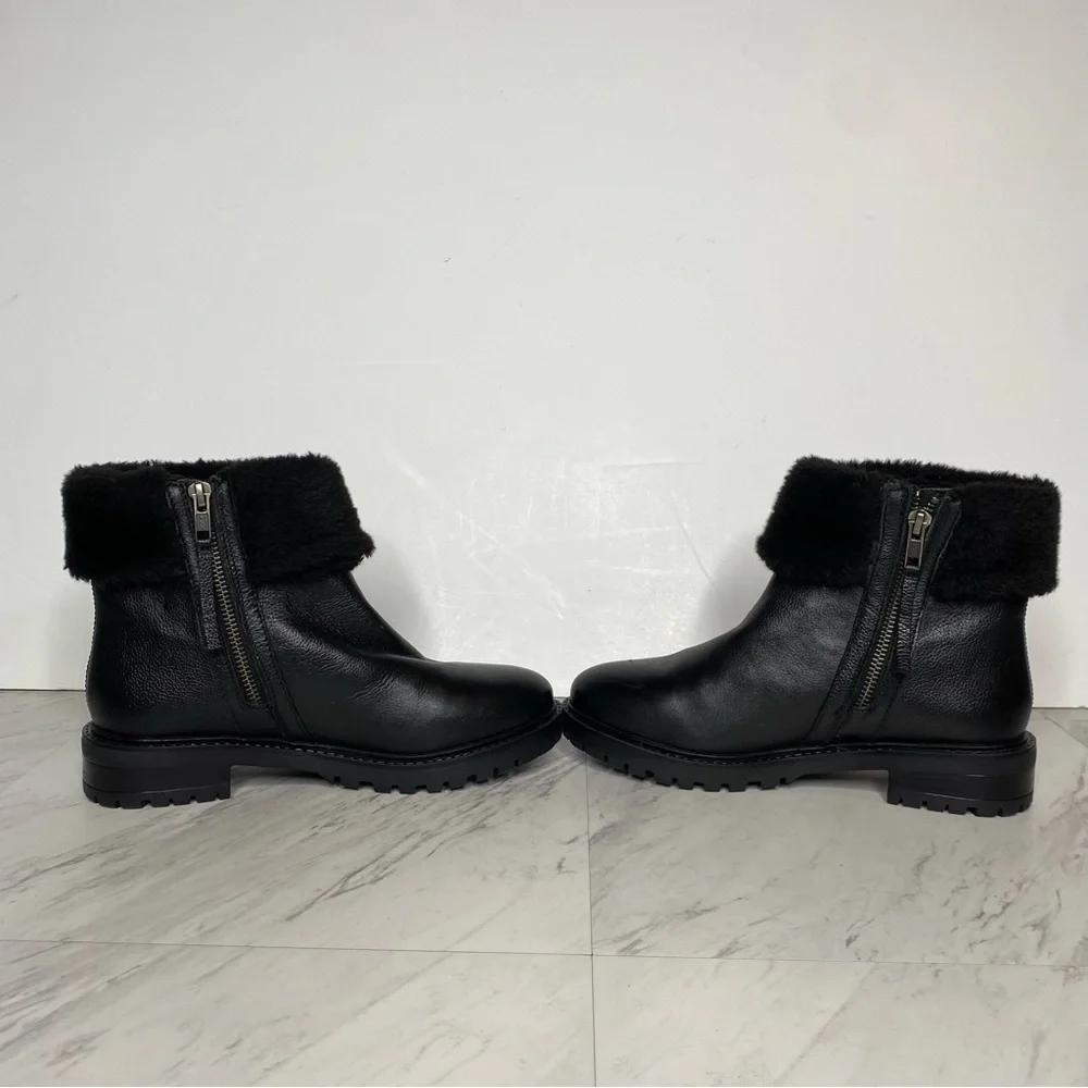 Cougar Kendal Faux Fur Cuff Black Leather Bootie 6